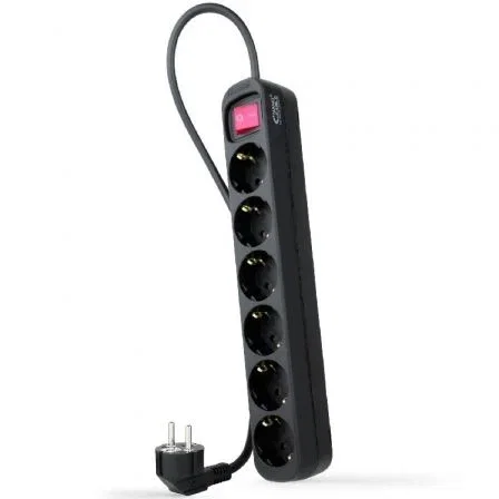 Nanocable Regleta de 6 Tomas con Interruptor, 1.4 m, Negro